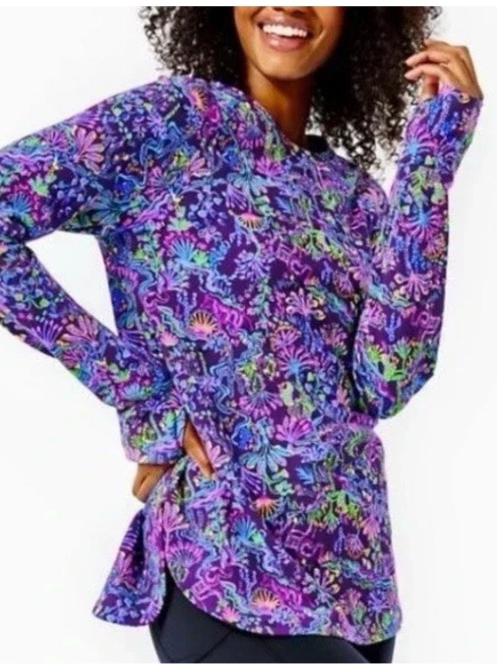 Lilly Pulitzer Luxletic Purple Multicolor Floral-Print Long Sleeve pullover